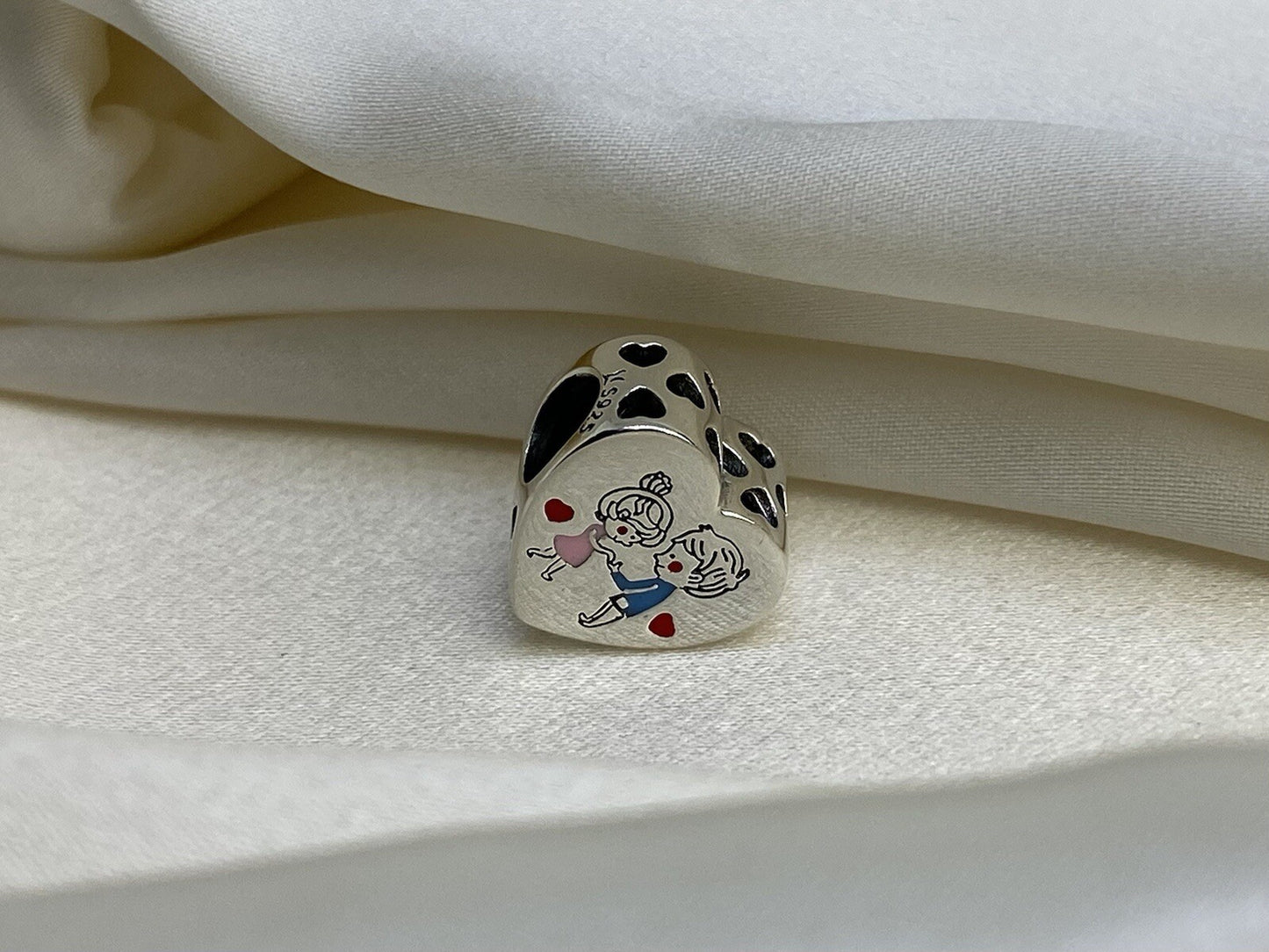 Sterling Silver You Are The Apple Of My Eyes Valentine's Love Couple Heart Charm