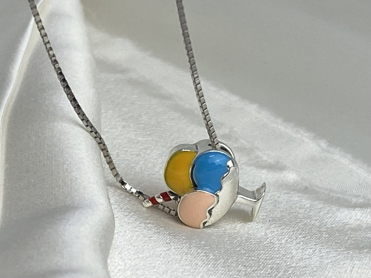 Sterling Silver 925 Eurpean Pink Yellow Blue Enamel Ice Cream Sundae Pendant