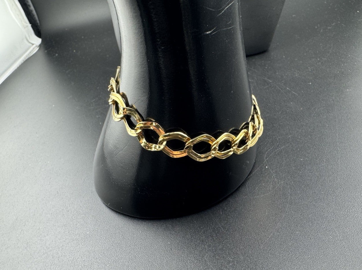 Pulsera geométrica vintage de oro amarillo de 14 quilates con doble eslabón en zigzag, 3.2 g, 7.25 pulgadas, Italia