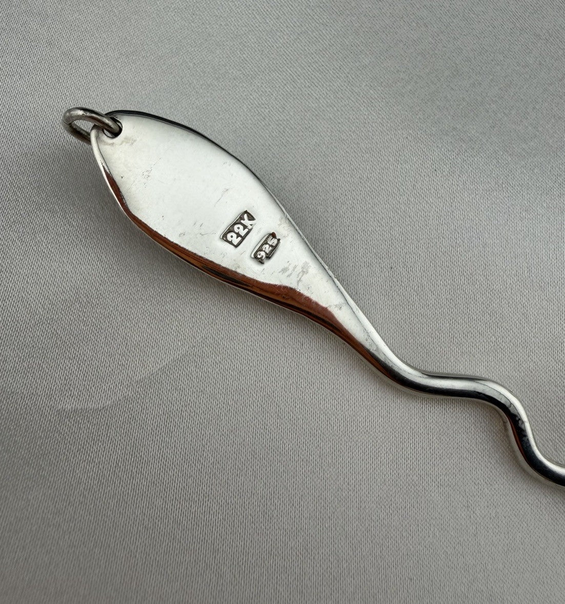 Vintage 925 Sterling Silver Carnelian Pendant 22K Gold Inlay 76mm Artisan Spoon