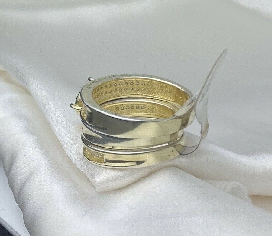 GM Sterling Silver 925 Gold Plated Pave Cubic Zirconia Three Band Ring Size 7