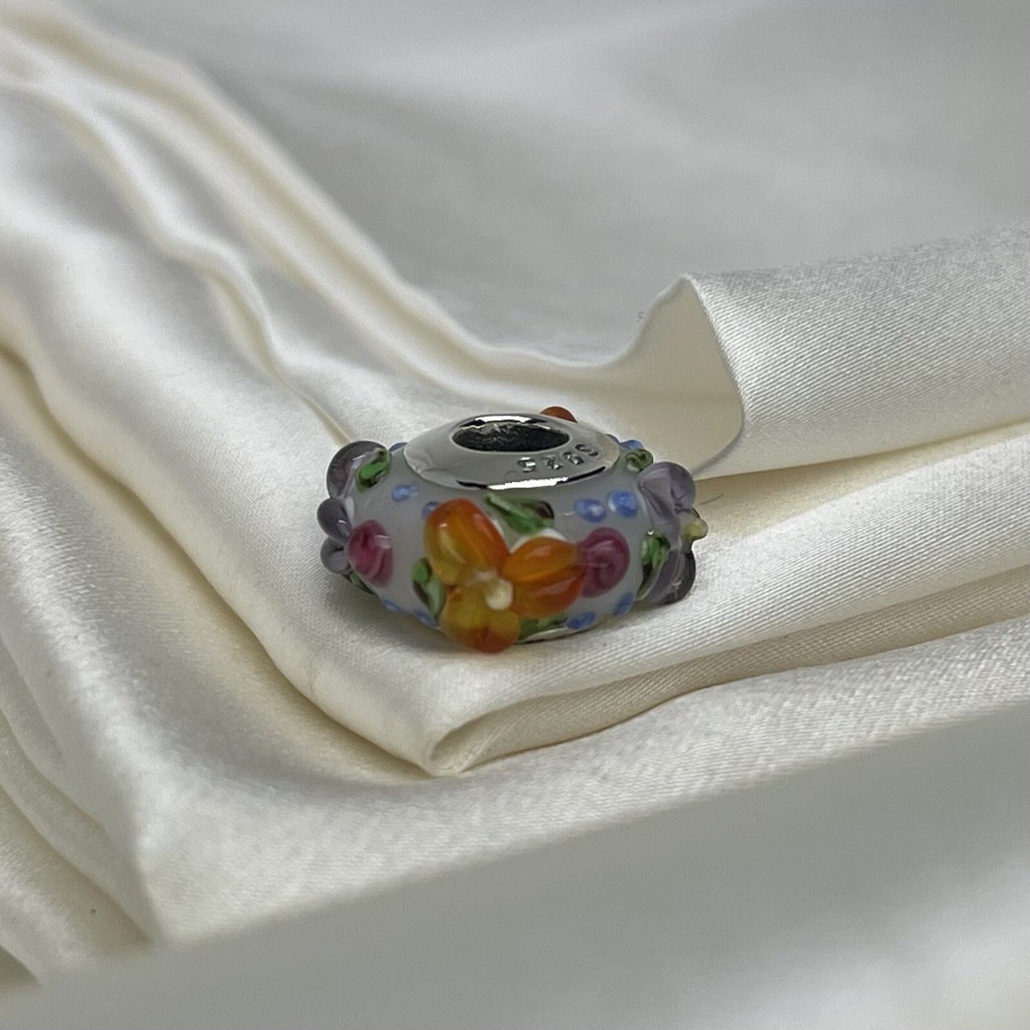Sterling Silver 925 European Colorful Vibrant Enamel Flowers Plant Large Charm