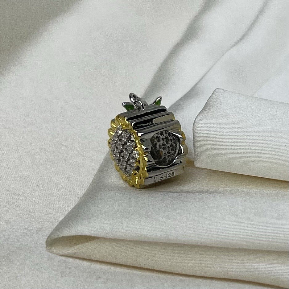 Sterling Silver 925 Enamel Large Cubic Zirconia Vibrant Sunflower Charm