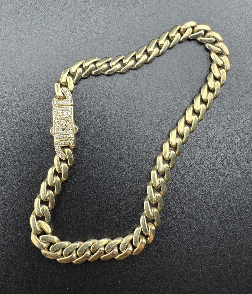 14K Yellow Gold Miami Cuban Bracelet 7in 5.14mm 7.5 Grams CZ Simulated Diamond