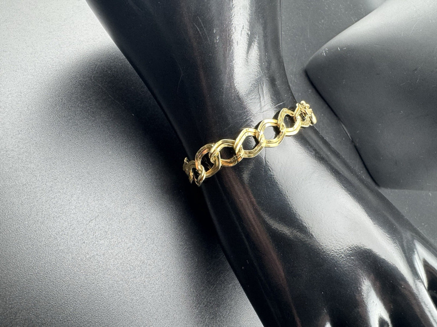 Pulsera geométrica vintage de oro amarillo de 14 quilates con doble eslabón en zigzag, 3.2 g, 7.25 pulgadas, Italia