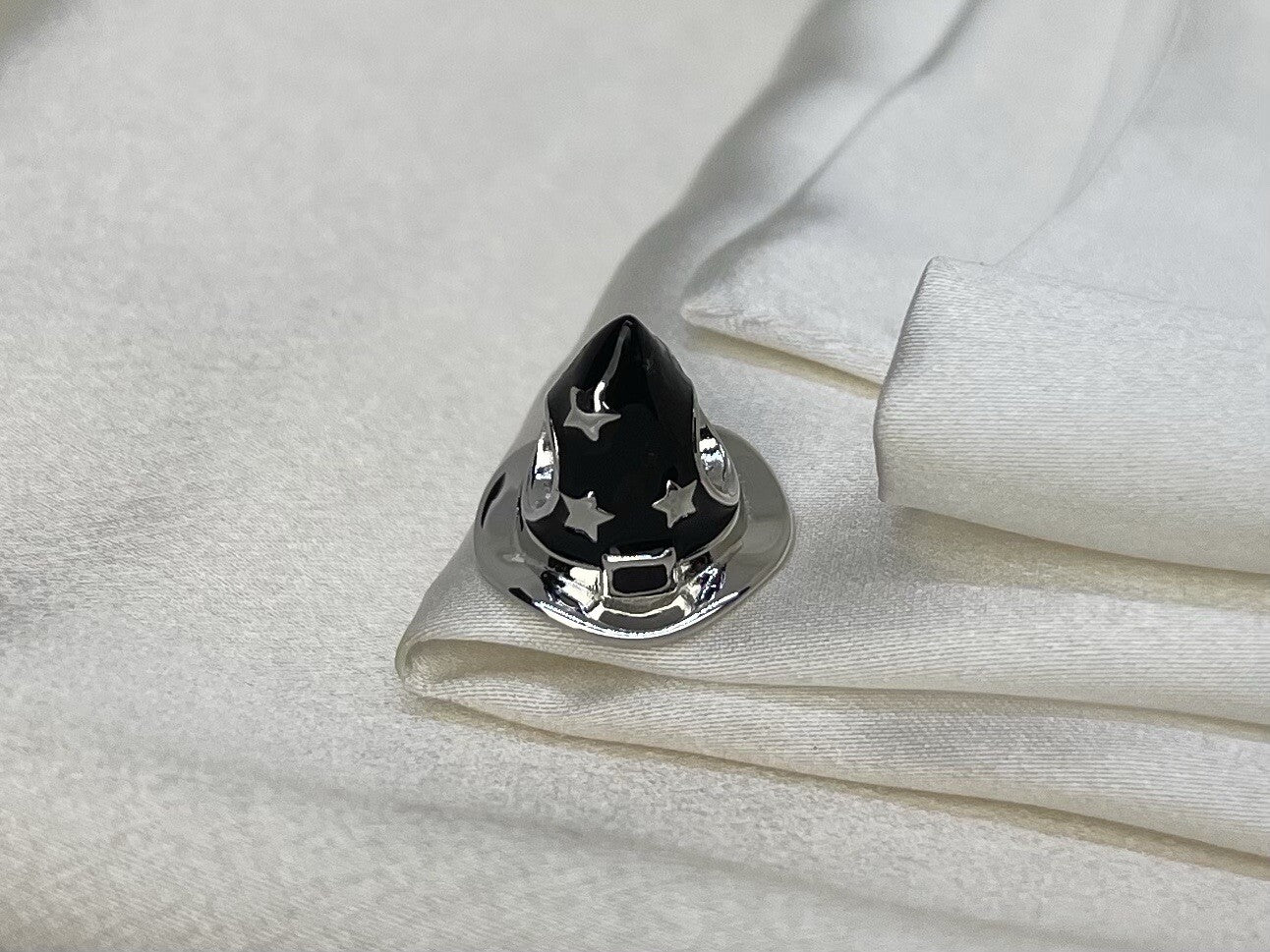 Sterling Silver 925 European Enamel Anime Black Wizard Star Hat Character Charm