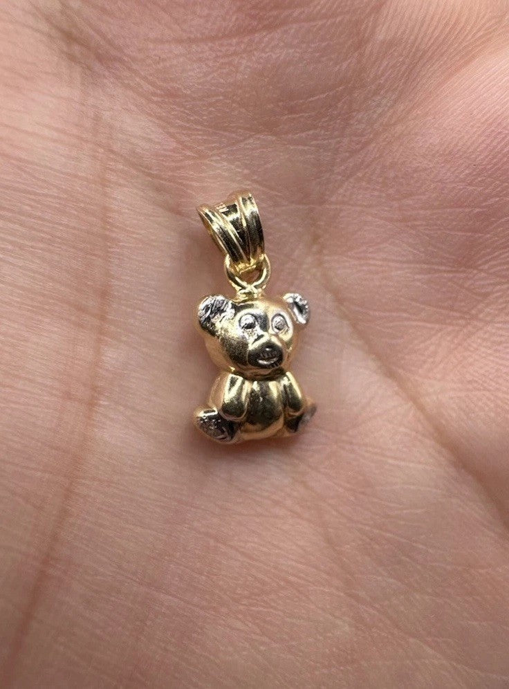 14K Two-Tone Gold Puffy Teddy Bear 3D Reverse Pendant Charm 9.72x17.6mm 1 Gram