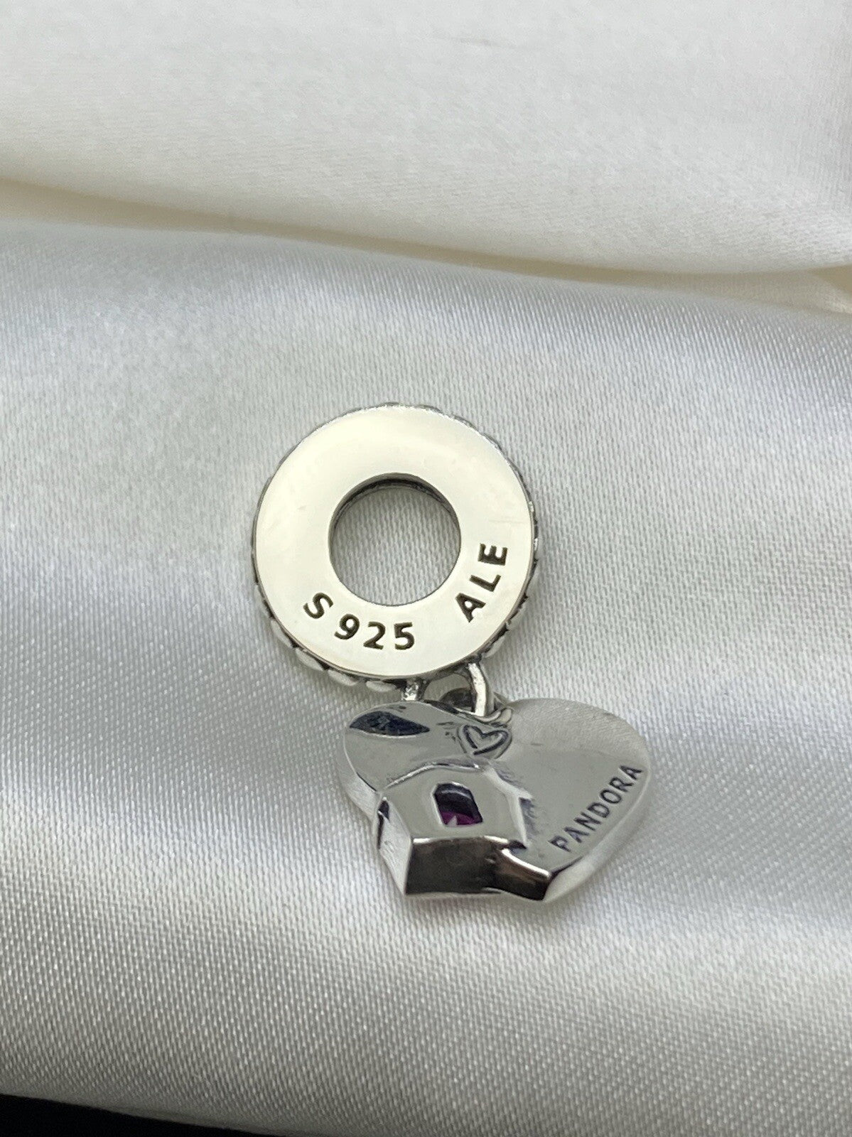 Pandora Sparkling Sterling Silver Pink Crystal Love My Home Heart Dangle Charm