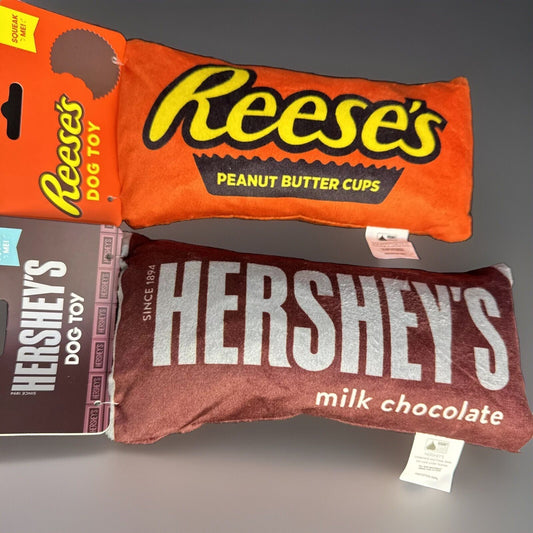 NEW Reese's Peanut Butter Candy & Hersheys Chocolate Themed Dog Crinkle Chew Toy
