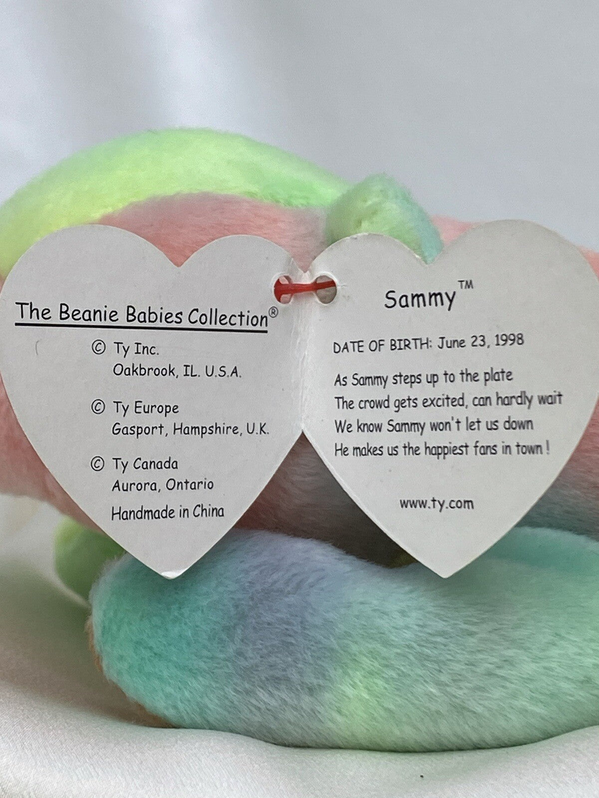 Ty Beanie Baby Sammy El Oso 1998-1999 Retirado Raro Menta Con Errores Y Pellets P.E.
