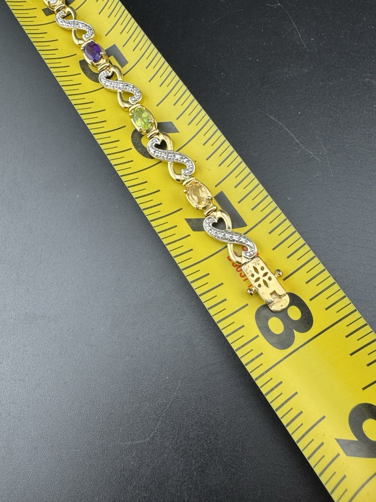 925 Fine Silver Plated Gold Multicolor Gem Infinity Heart XO Bracelet 7.5 10.4G