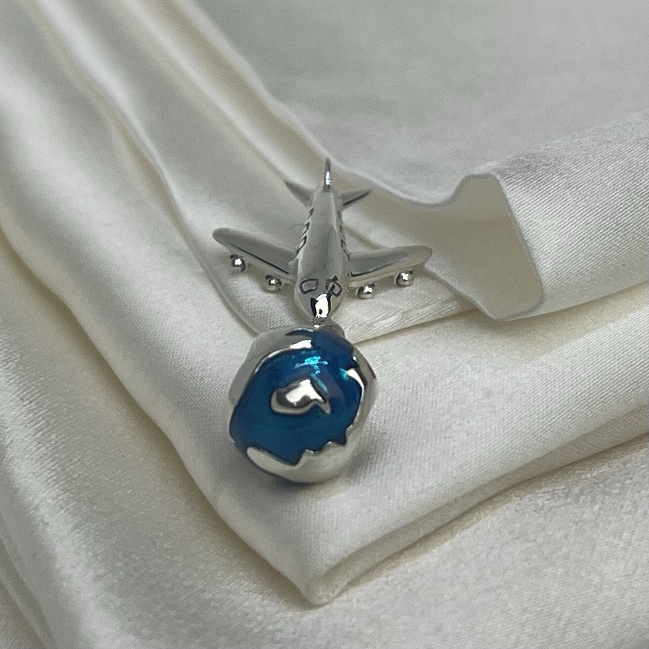 Sterling Silver 925 Enamel Globe Travel Vacation Airplane Memory Dangle Charm
