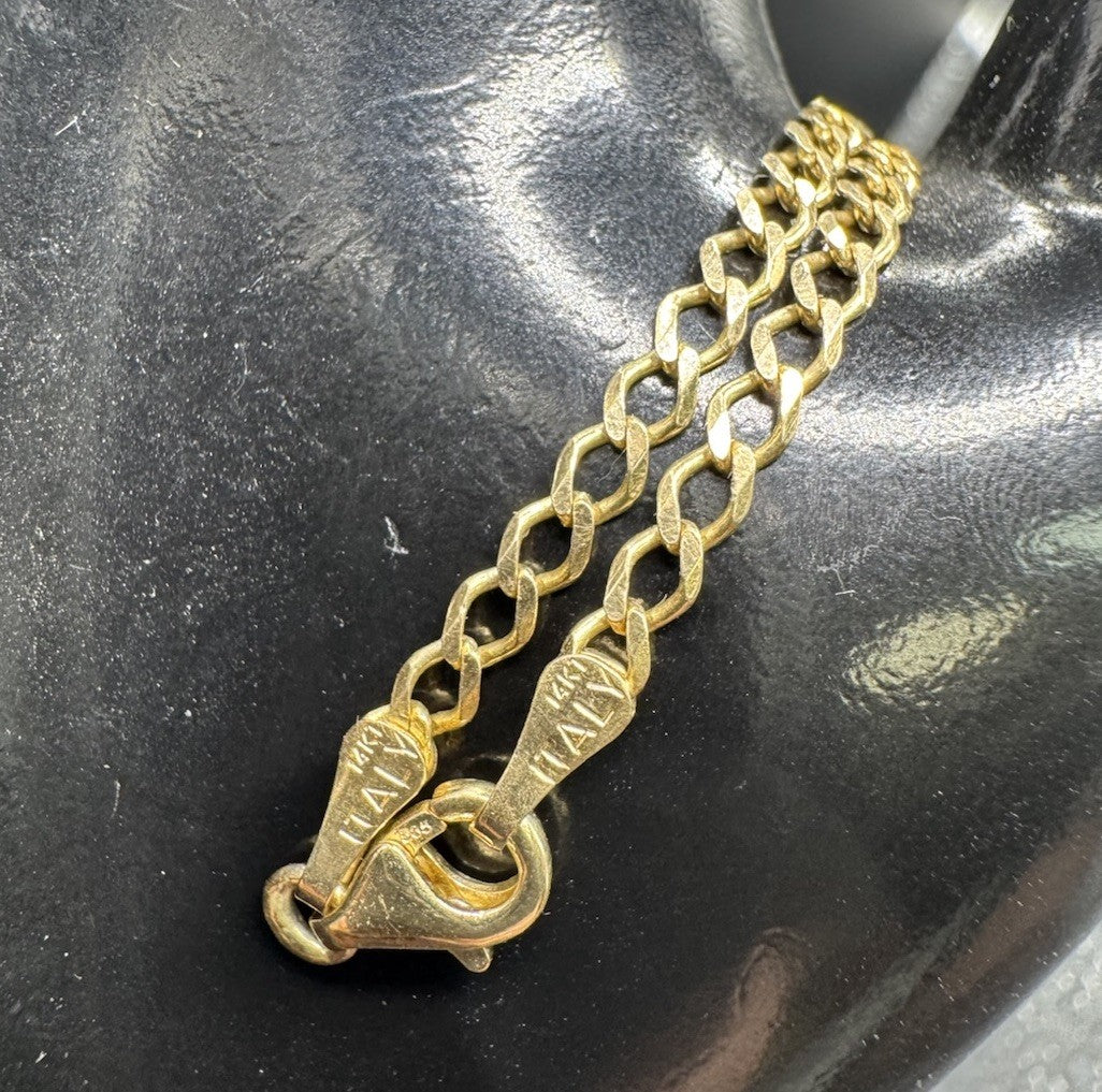 Cadena de eslabones cubanos abierta de oro amarillo de 14K 2.54mm 16.5in 4 gramos hecha en Italia