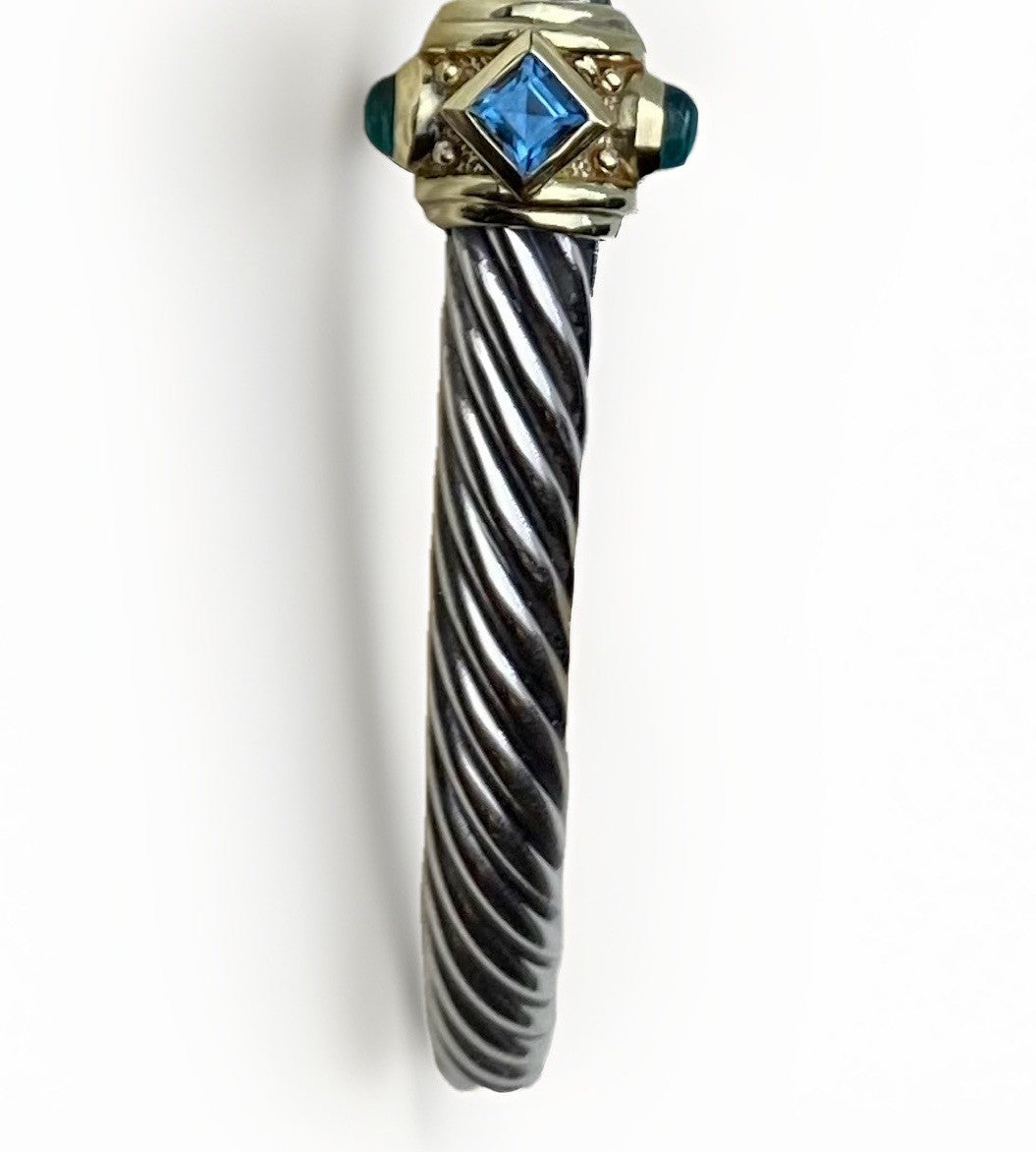 David Yurman Renaissance 5mm Silver Bracelet 14K Gold Topaz & Green Onyx Medium