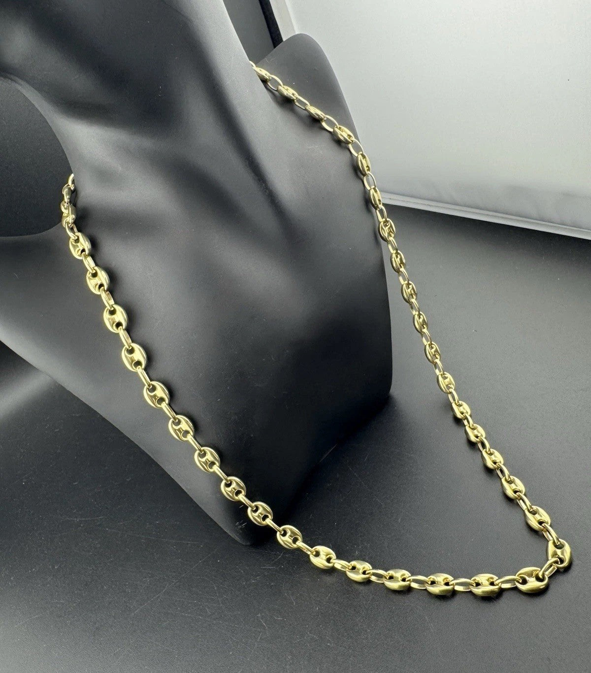 Solid 10K Gold Puffy Anchor Mariner Link Chain Necklace 24.5in, 7.66mm, 22.5G