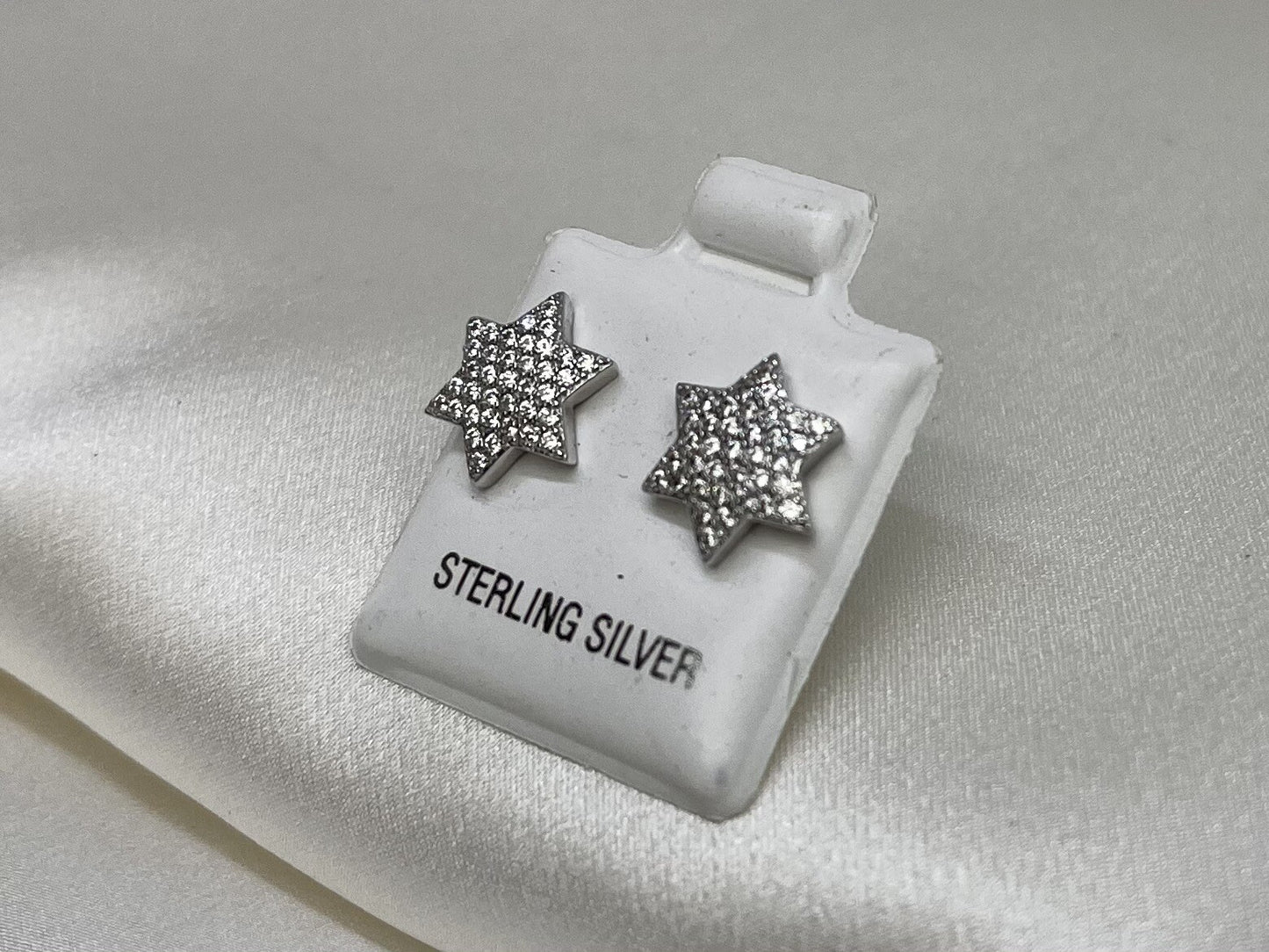 New Sterling Silver 925 9.5mm 6 Point Star Stud Earrings with Cubic Zirconia