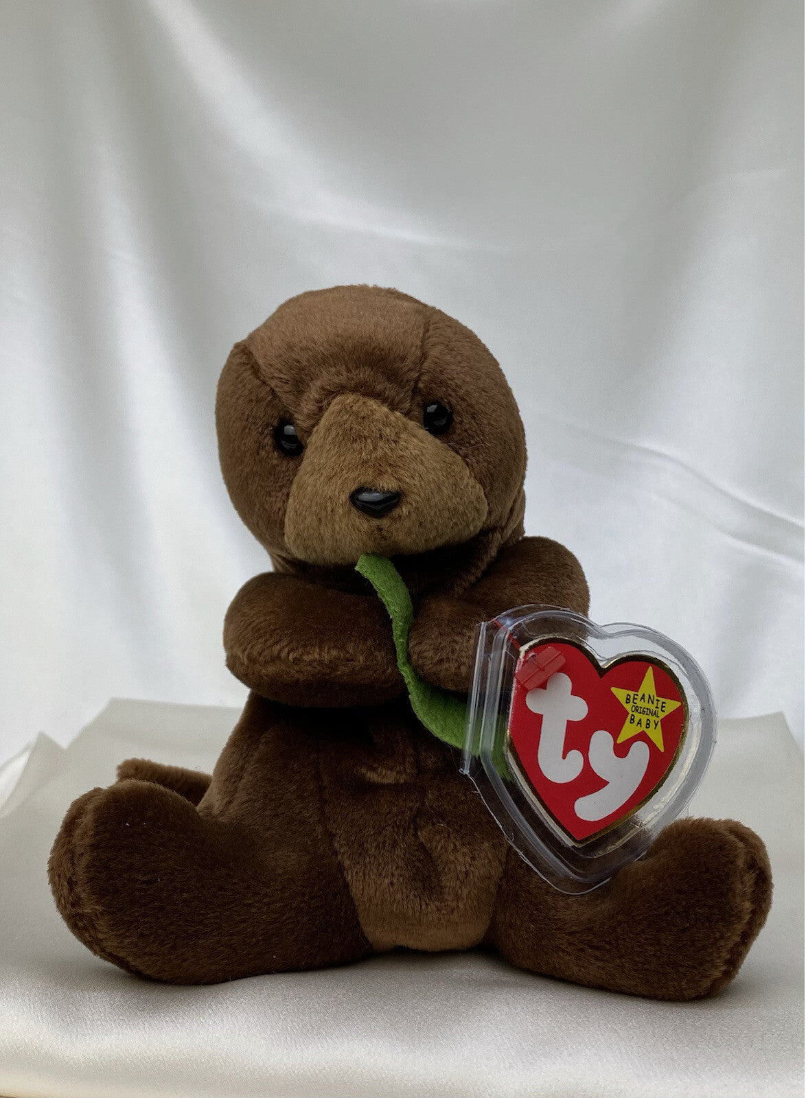 Nutria marina Ty Beanie Baby Seaweed, retirada, rara, 1995-1996, con bolitas y errores