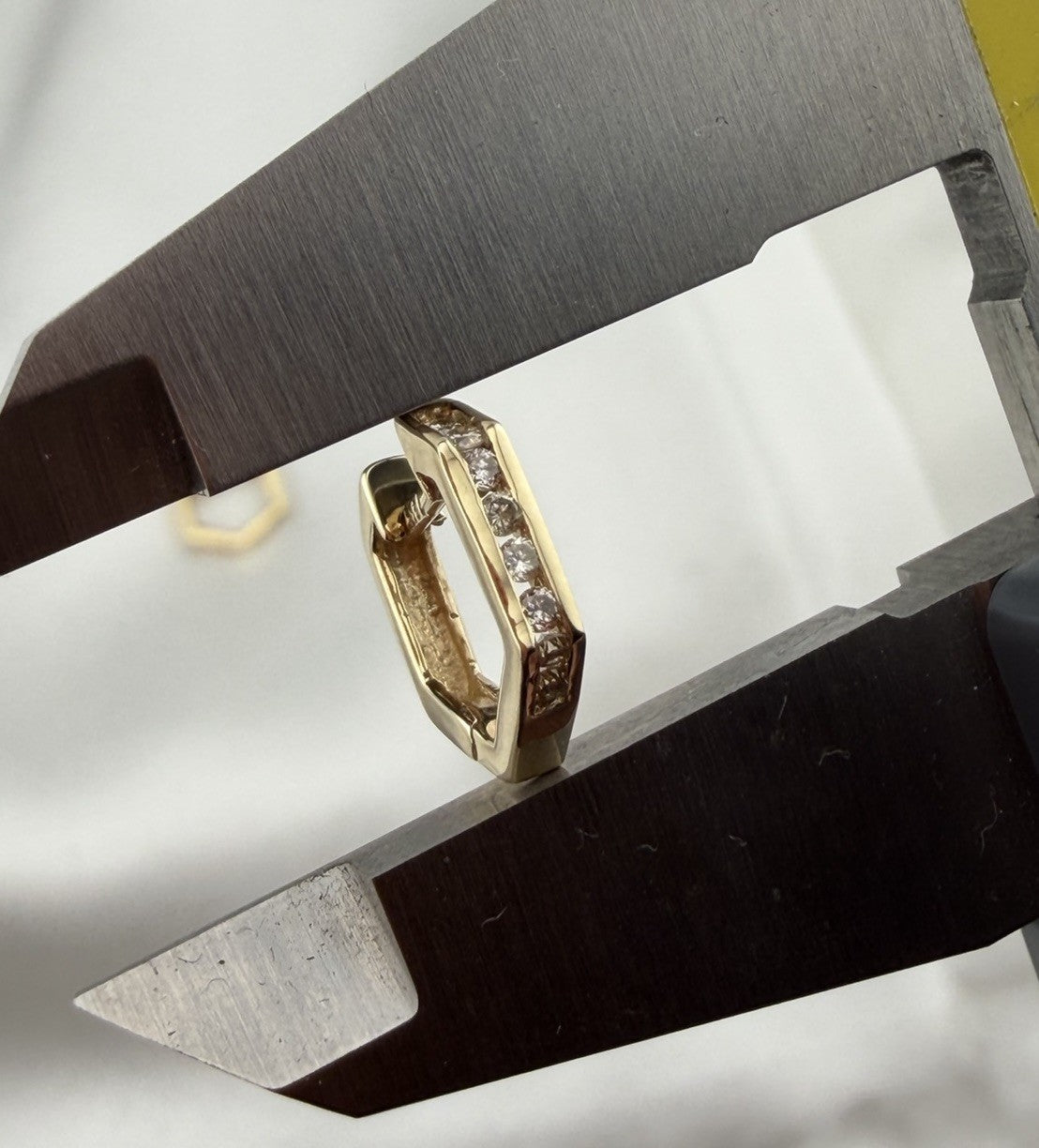 14K Yellow Gold Diamond Geometric Huggie Earrings 2.25 Grams Hinged 13.26x2.47mm