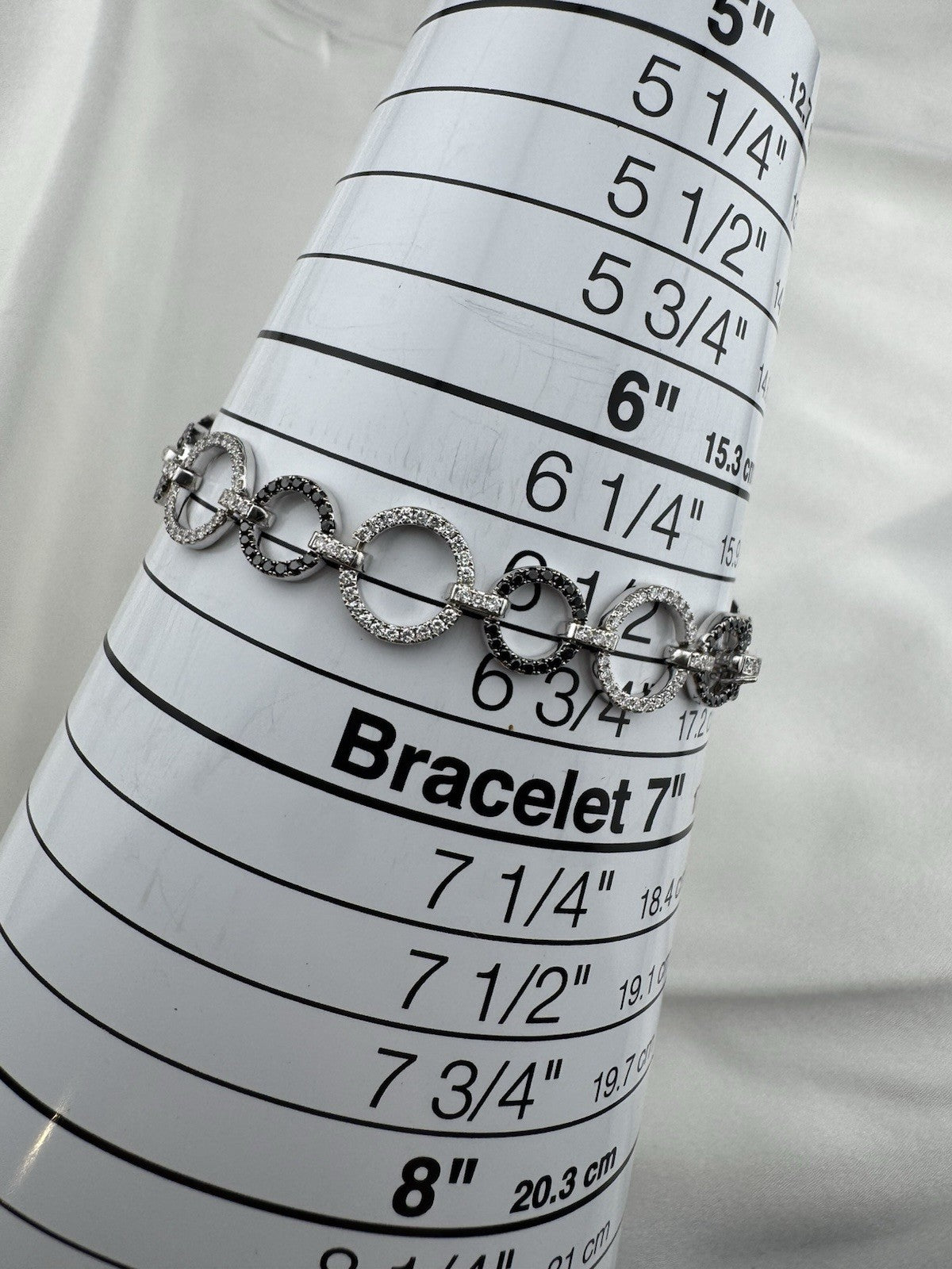 18K White Gold Black & White Diamond Circle Link Tennis Bracelet 10mm 11G Sz 6.7
