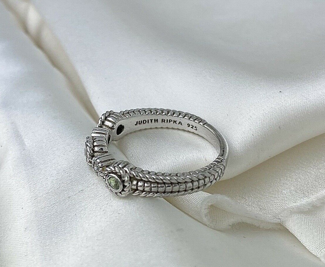 Vintage Judith Ripka Sterling Silver 925 5mm Prasiolite Cubic Zirconia Band Ring