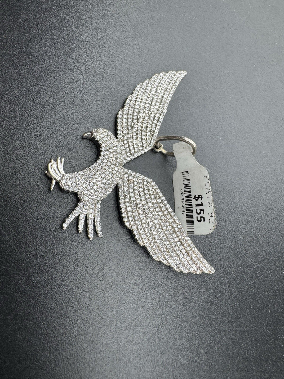 Sterling Silver 925 Flying Eagle Pendant 42.31x65.13mm 16g Sim Diamond Pave Larg