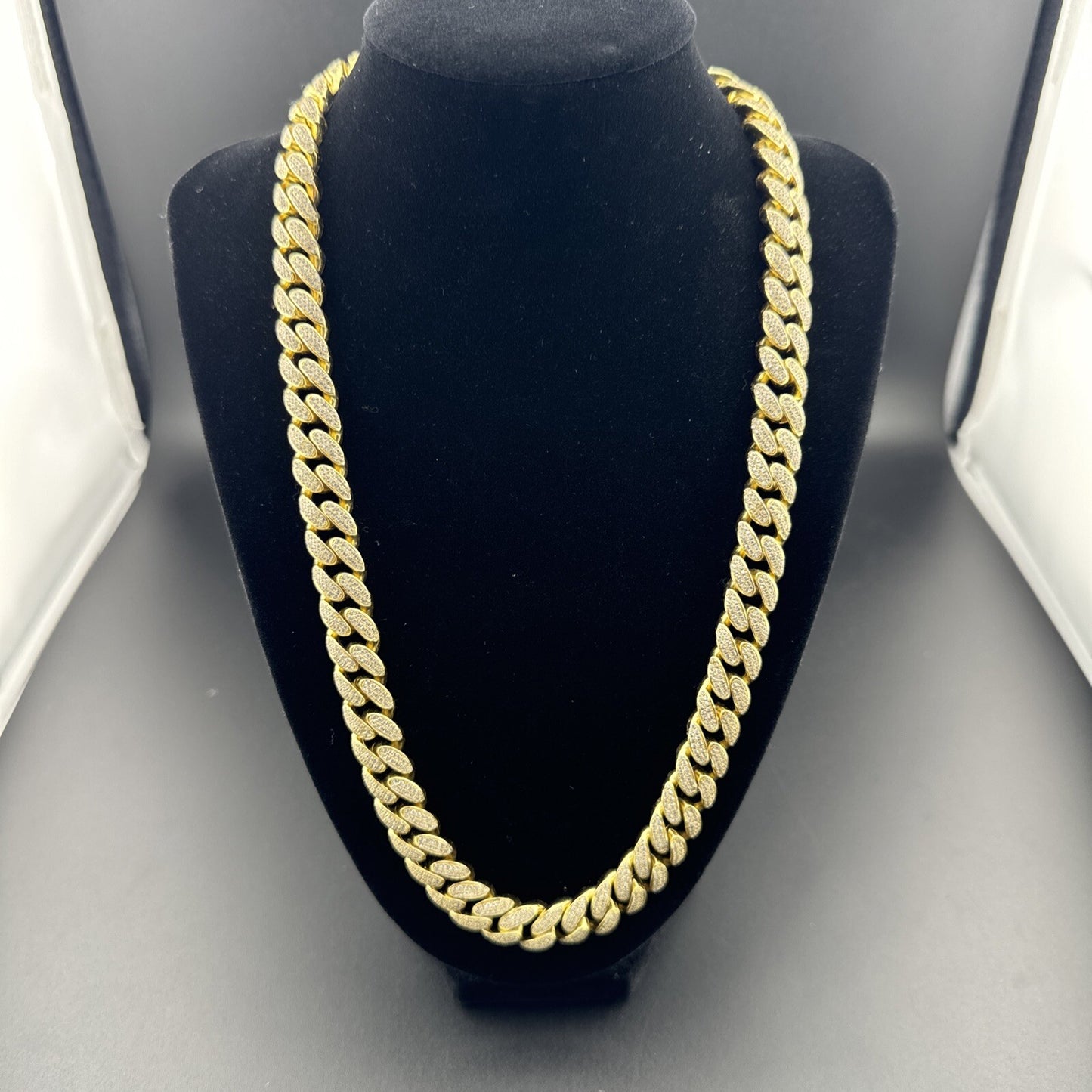 Sterling Silver 925 191G Gold Plated Miami Cuban Chain Fully Iced, 22in, 11.65mm