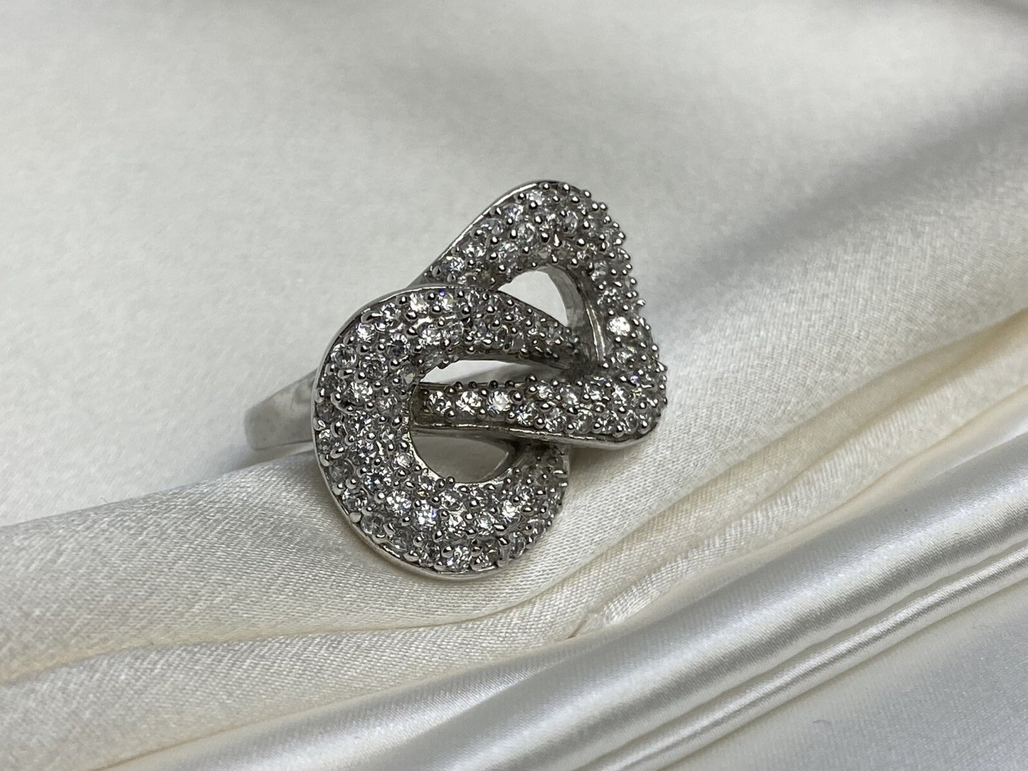 Interlocking Cubic Zirconia Ring Rhodium Plated Sterling Silver 925 Size 8.5