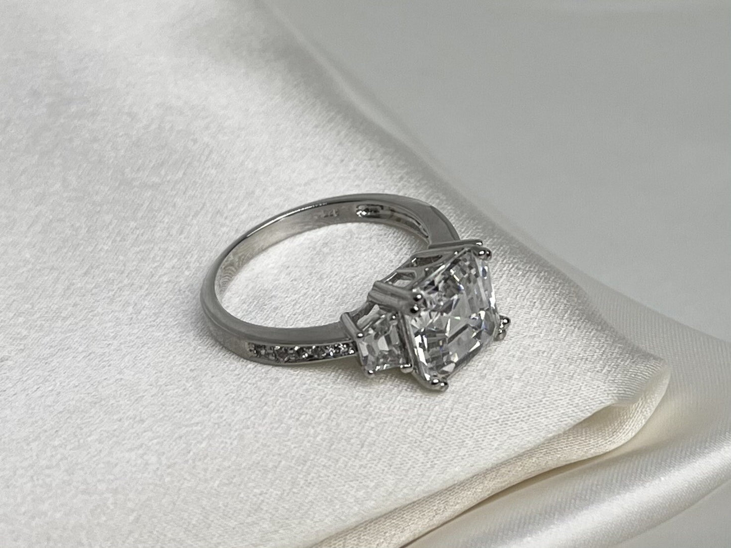 Princess Journey Engagement CZ Ring Rhodium Plated Sterling Silver Hand Crafted
