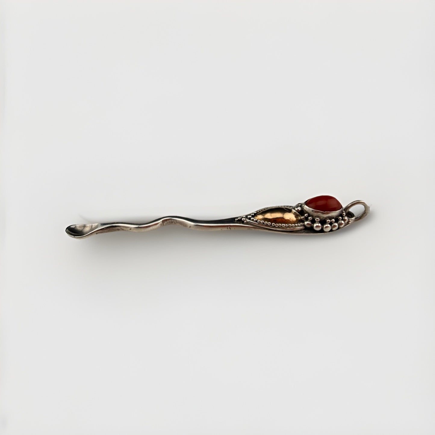 Vintage 925 Sterling Silver Carnelian Pendant 22K Gold Inlay 76mm Artisan Spoon