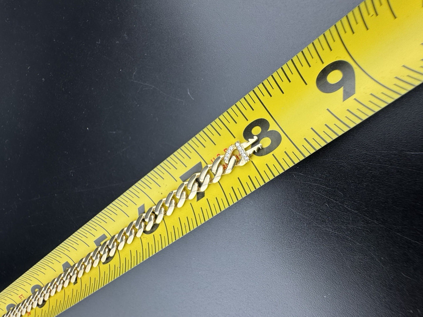 Pulsera cubana de oro de 14K Miami 7.5in 6.70mm 9.6G con emblema de circonita cúbica, cierre de seguridad con pulsador