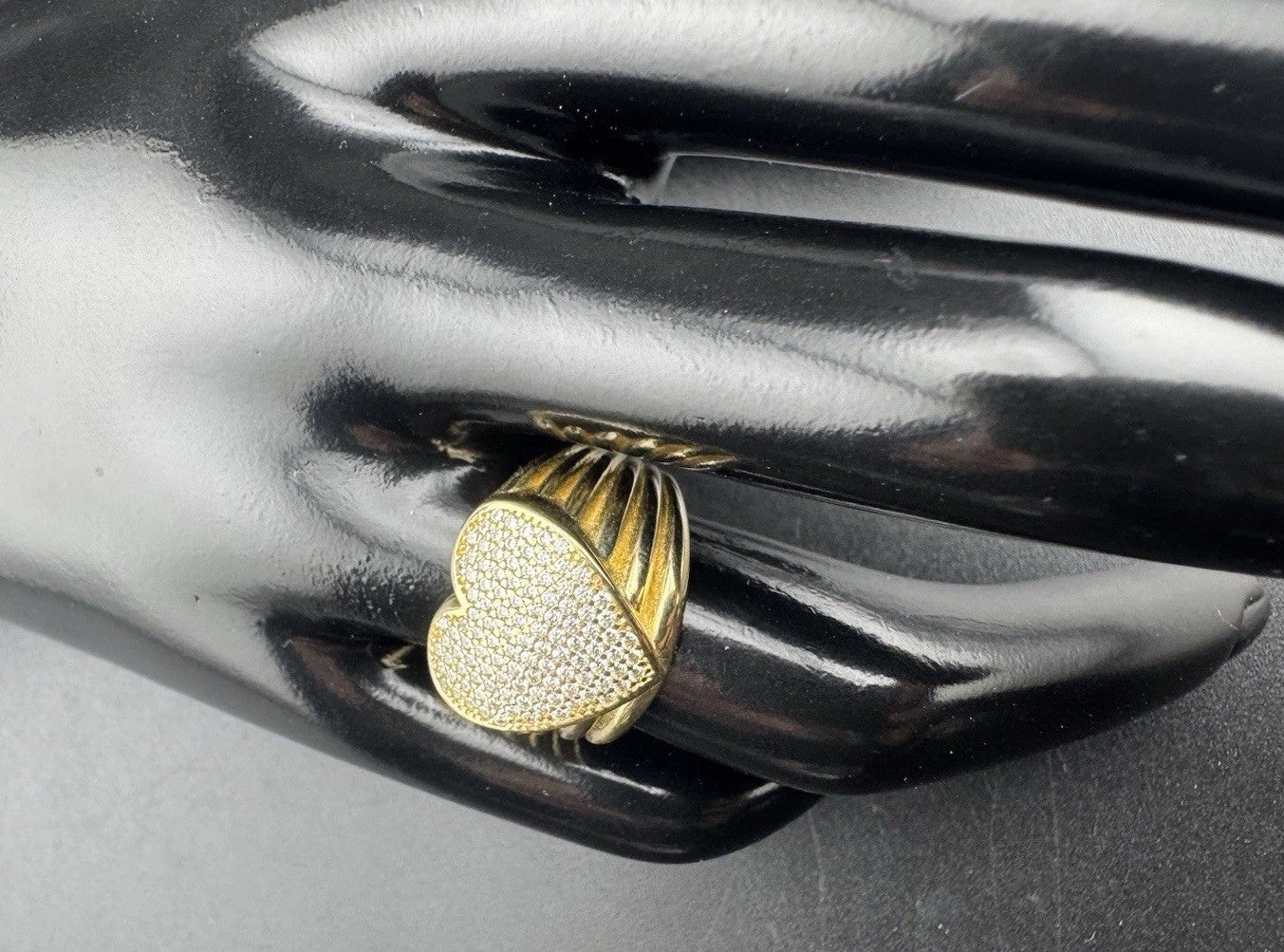 14K Gold Beltran Heart Ring Sz 6.5 Small 20mm 5.2 Gram Pave Textured Sim Diamond