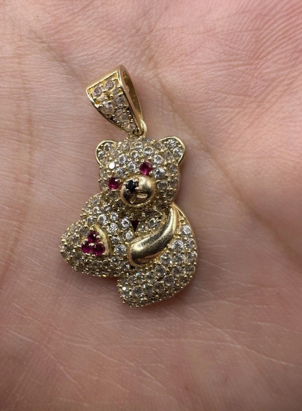 14K Gold Teddy Bear Pendant Sim Diamond Charm 27.88x17.40mm 4.2G Beltran Jewelry