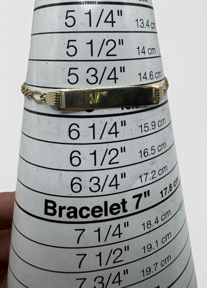 14K Yellow Gold Figaro ID Bracelet 6" Solid Link 3.8G Kids / Petite Women