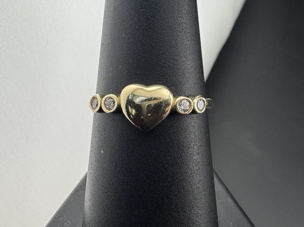 14K Yellow Gold Heart Claddagh Ring W Simulated Diamonds Stones – 2G, Sz 8.25