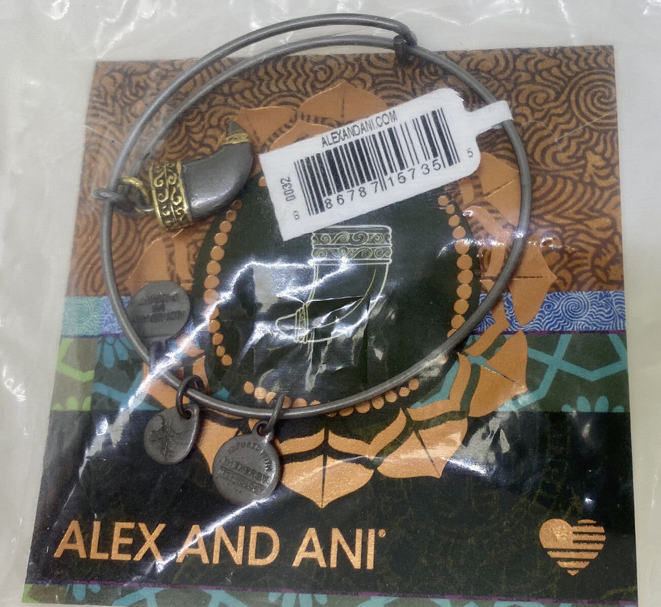 Alex and Ani Brazalete con abalorio de garra de tigre de dos tonos de plata Rafaelian Midnight