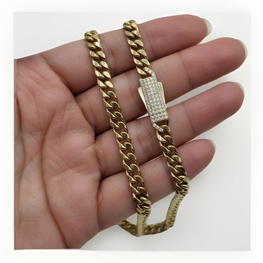 Cadena de eslabones cubanos de Miami de oro amarillo de 14 quilates y 6 mm, 24" de largo, 11.9 g semihueca