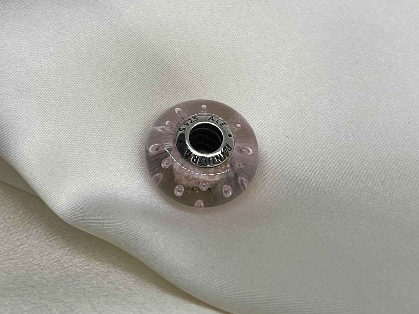 Pandora Plata de Ley 925 Rosa Glitter Circonita Cúbica Brillo Hielo Gota Murano Cristal Charm
