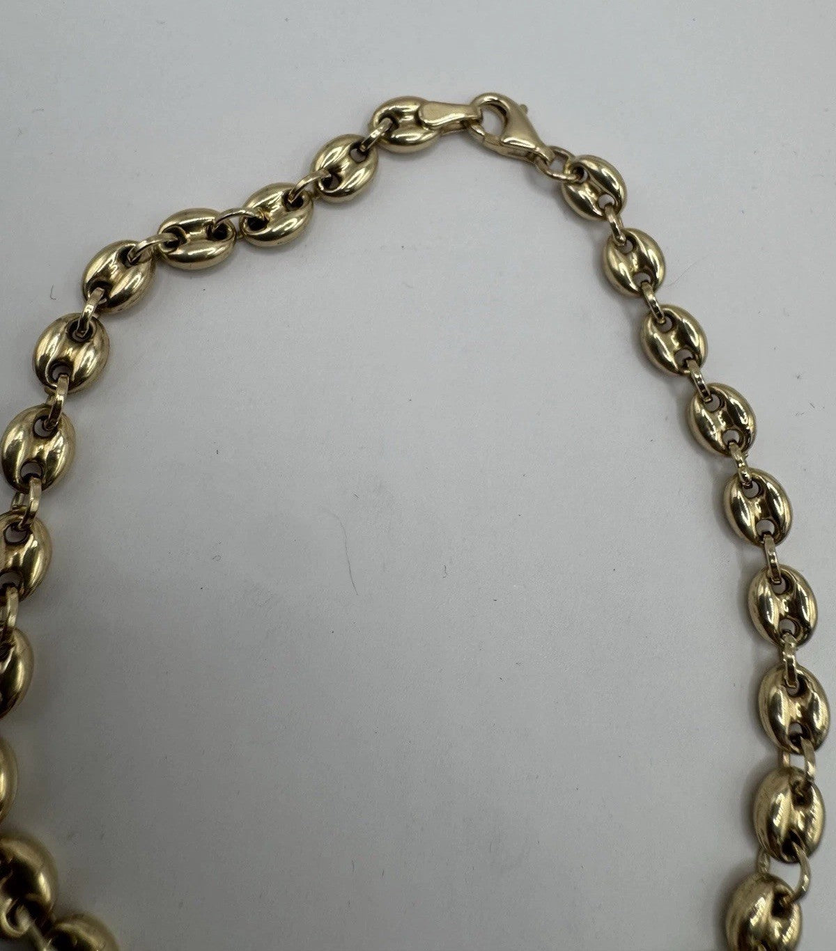 14K Yellow Gold Puffed Mariner Anchor Ankle Bracelet 9in 5.30mm 7.7 Grams