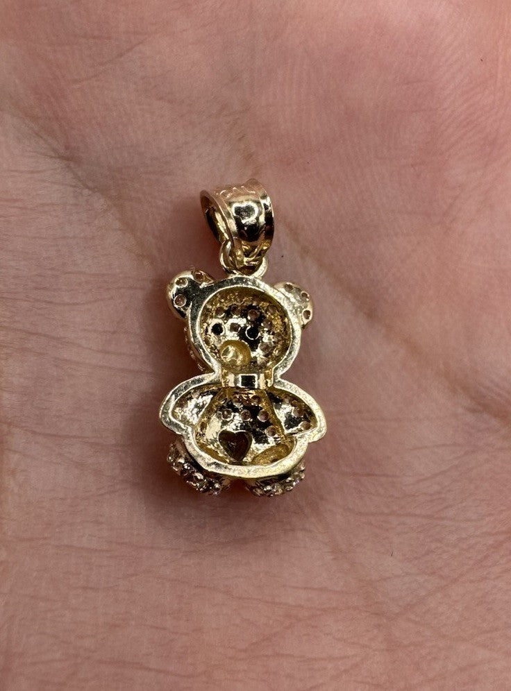 14K Gold Teddy Bear Pendant Green Sim Diamond 19.19x9.92mm 1.3G Beltran Jewelry