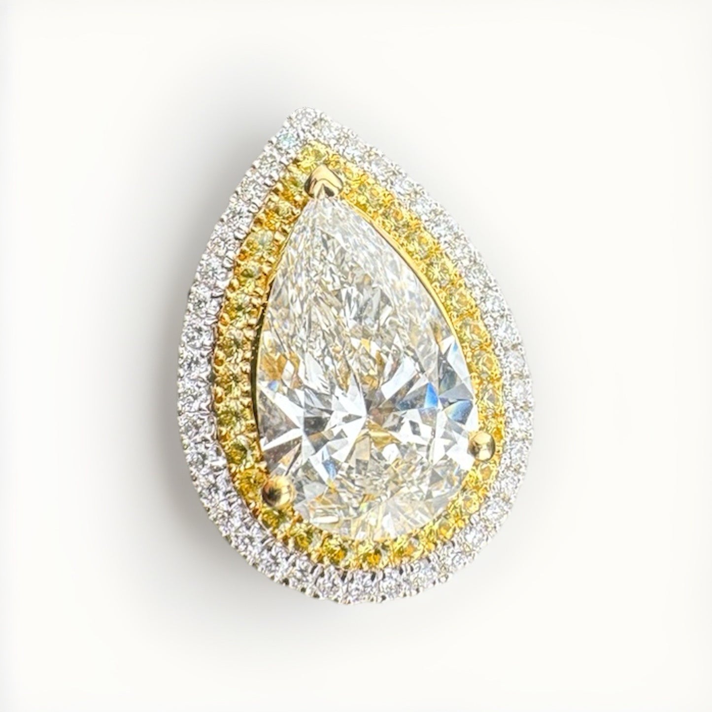 18K White Gold Large Pear Lab Diamond Ring 21mm 15x9m Pave Yellow & Clear Sz4.75