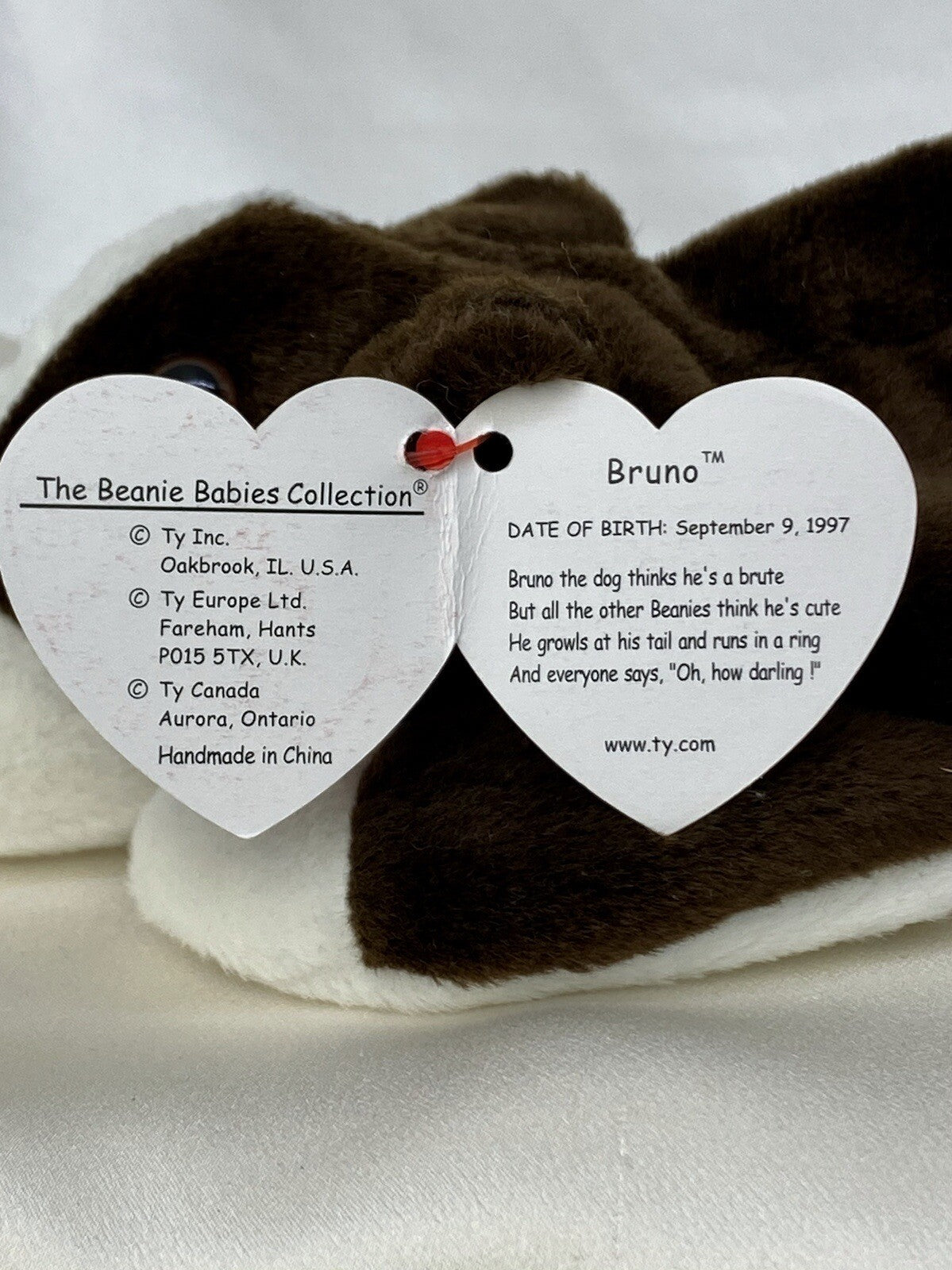 Raro Ty Beanie Baby Retirado Bruno El Perro 1997 Pellets P.E. Nuevos Con Errores