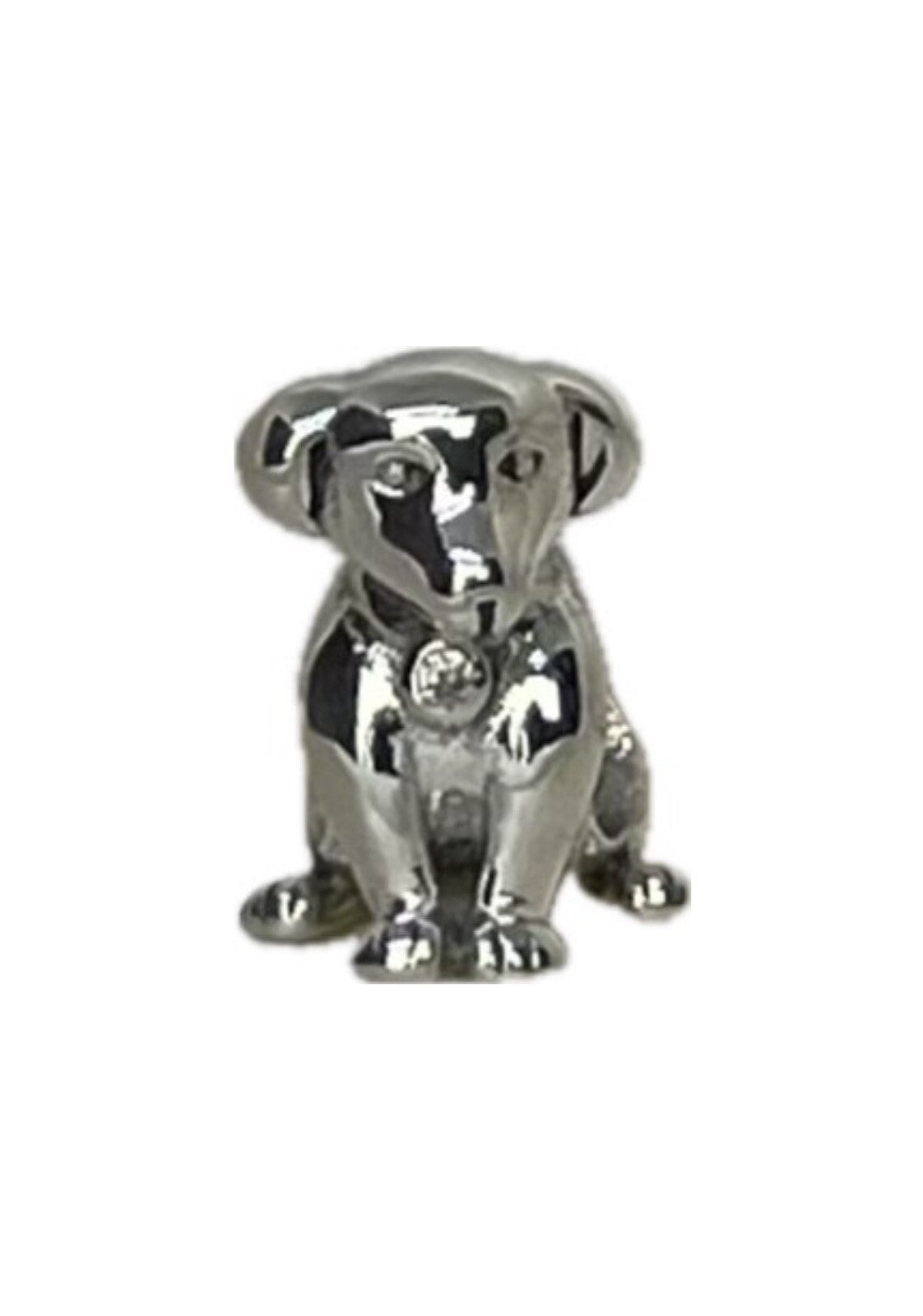 Sterling Silver Solid 925 European Playful Happy Dog Cubic Zirconia Stone Charm