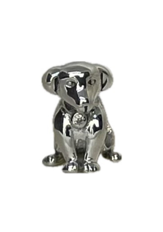 Sterling Silver Solid 925 European Playful Happy Dog Cubic Zirconia Stone Charm