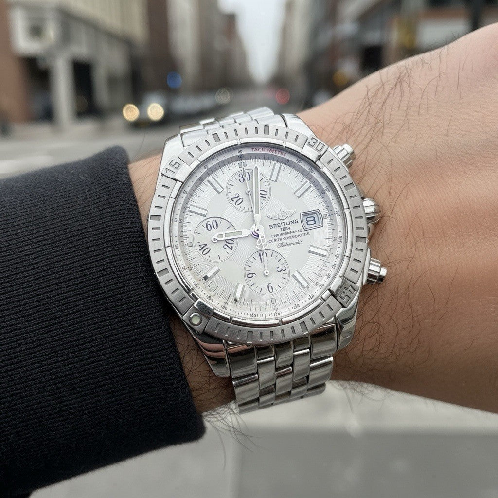 Breitling Chronomat Evolution A13356 Reloj automático para hombre con esfera plateada de 44 mm