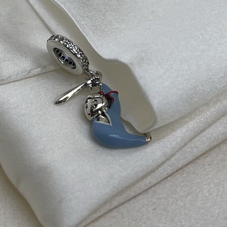 Sterling Silver 925 Dangle Enamel CZ Stone Chinese Kawaii Mulann Character Charm