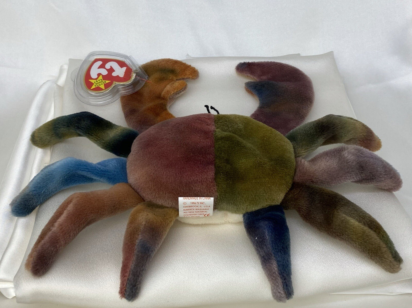 Rare Retired Ty Beanie Baby Claude The Crab 1996 P. E. Pellets W Errors Vintage