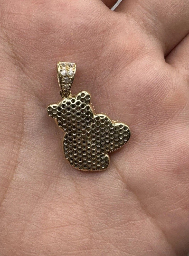 14K Gold Teddy Bear Pendant Sim Diamond Charm 27.88x17.40mm 4.2G Beltran Jewelry