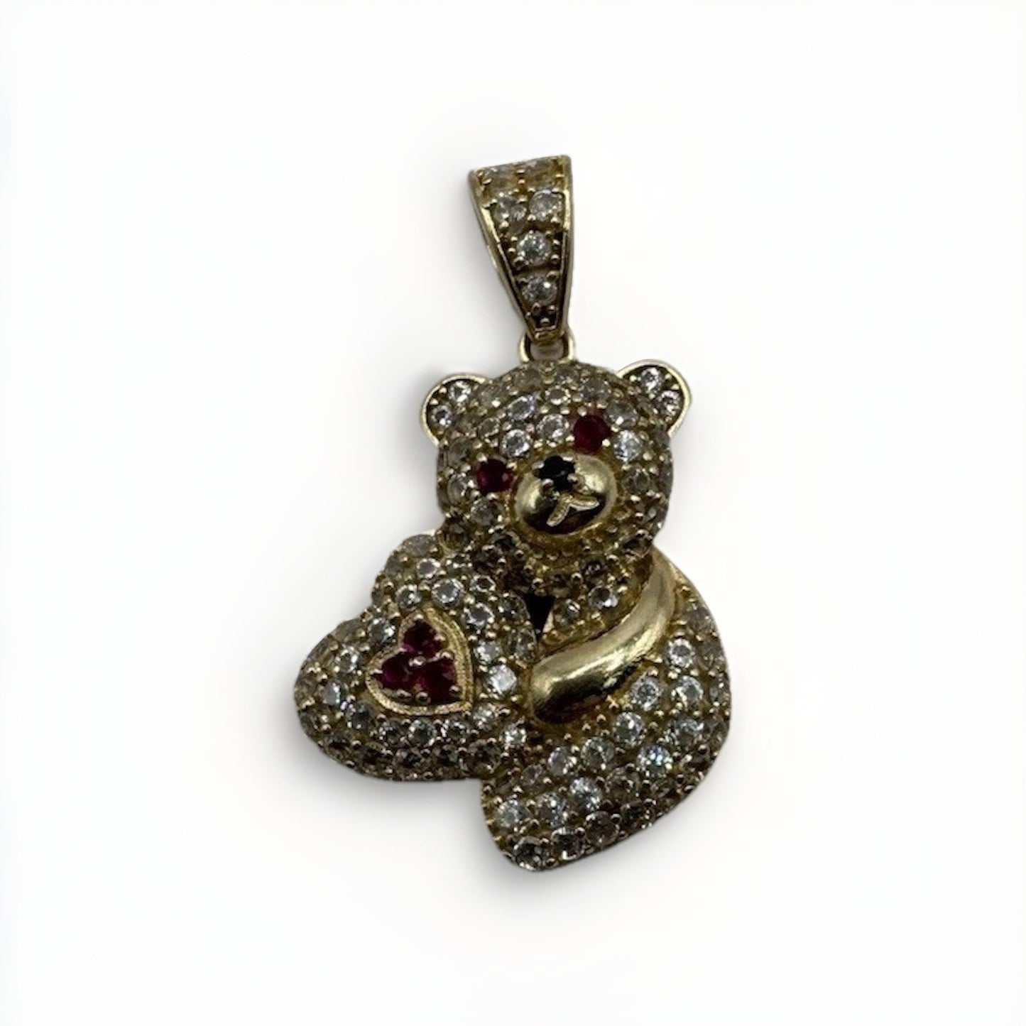 14K Gold Teddy Bear Pendant Sim Diamond Charm 27.88x17.40mm 4.2G Beltran Jewelry