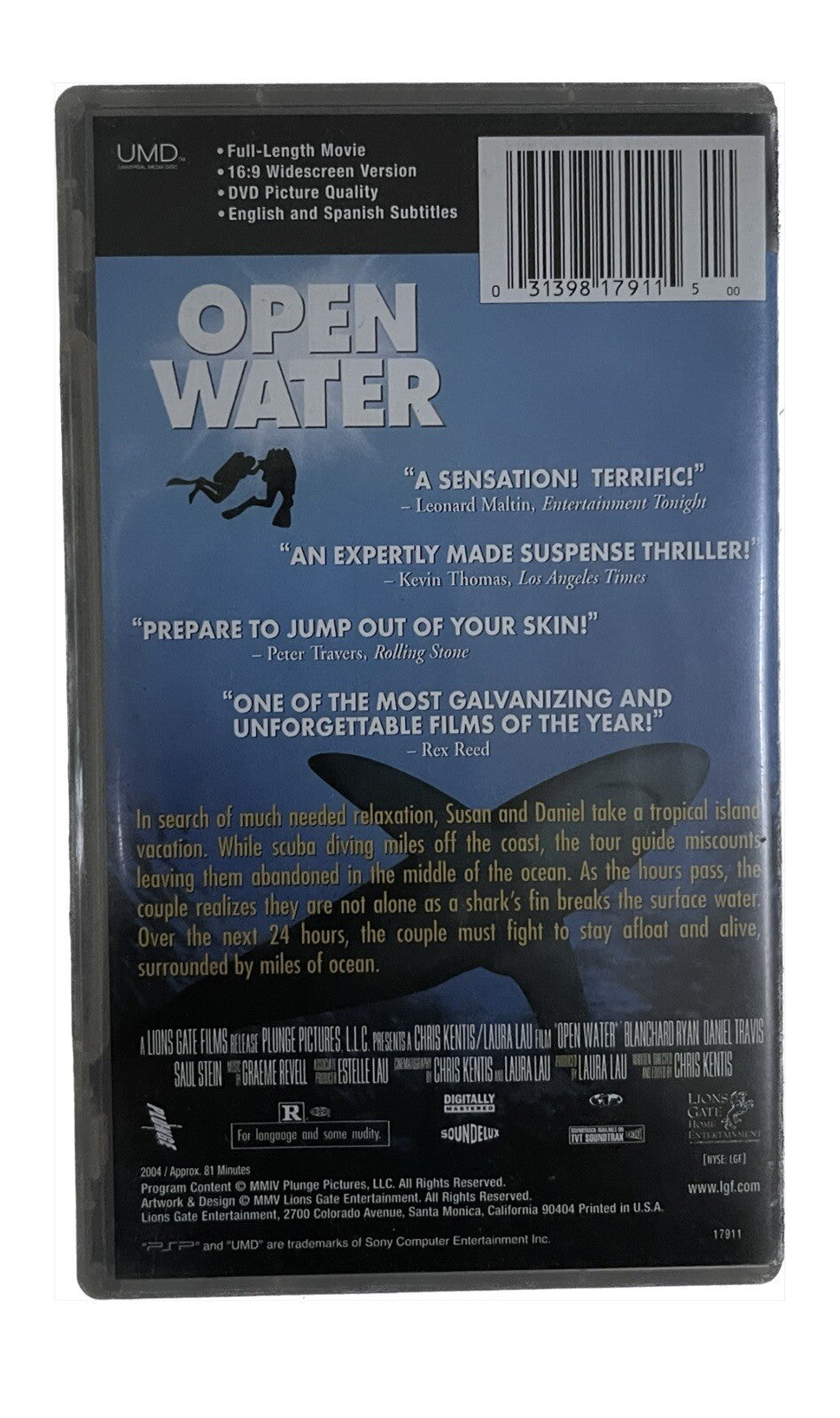 Open Water  PSP UMD Video Based On True Events Shark Movie Play Station Players