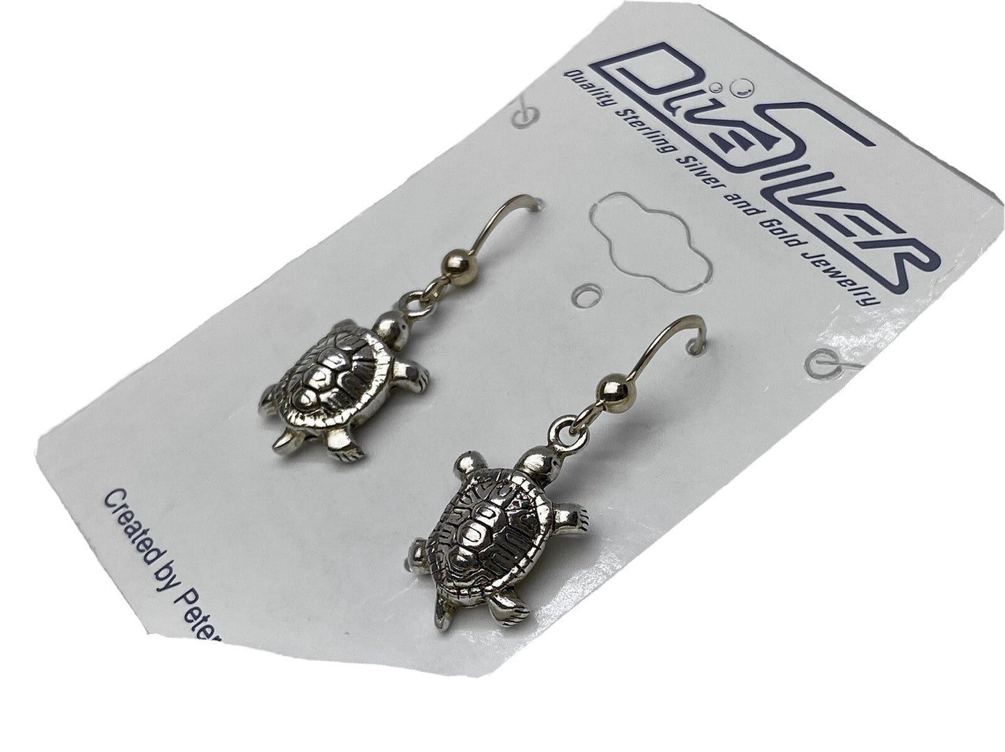 New Peter Stone Fine Sterling Silver 925 11x18mm Sculpted Turtle Dangle Earrings